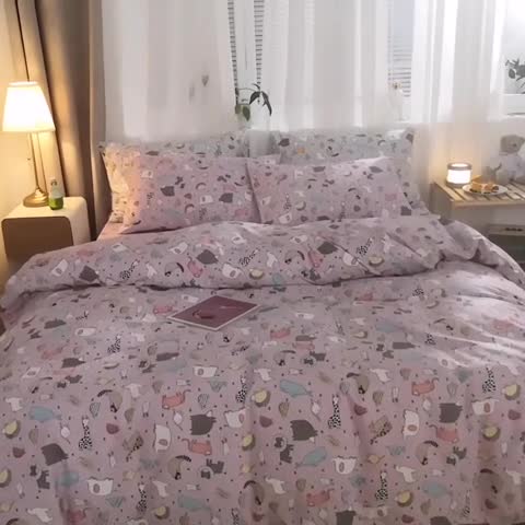 91家纺网 家纺一手货源 找家纺 沐棉家居 2019新款13370全棉小碎花四件套棚拍 小伙伴-紫