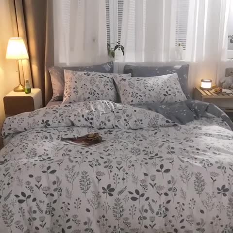 91家纺网 家纺一手货源 找家纺 沐棉家居 2019新款13370全棉小碎花四件套棚拍 叶落知秋