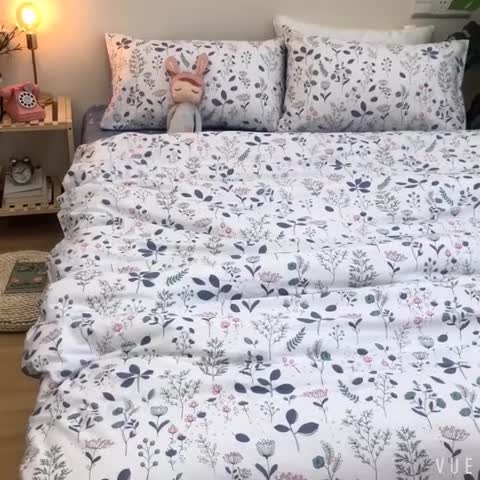 91家纺网 家纺一手货源 找家纺 沐棉家居 2019新款13370全棉小碎花四件套实拍 叶落知秋