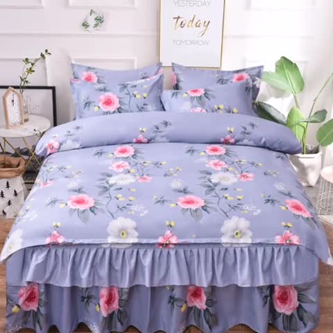 91家纺网 家纺一手货源 找家纺 梦柏家纺 2019新款加厚磨毛小版四件套床裙款 淡雅清香