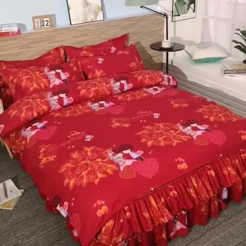 91家纺网 家纺一手货源 找家纺 梦柏家纺 2019新款加厚磨毛小版四件套床裙款 玫瑰恋人