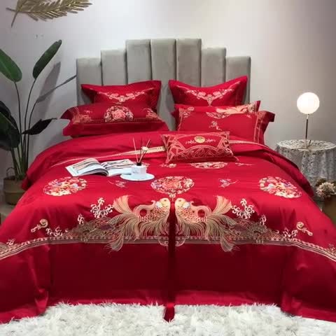 91家纺网 家纺一手货源 找家纺 馨蕊家居 2021新款100支高端婚庆四件套 年年有余