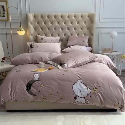91家纺网 家纺一手货源 找家纺 馨蕊家居 2021新款牛奶绒四件套 守望星空-粉