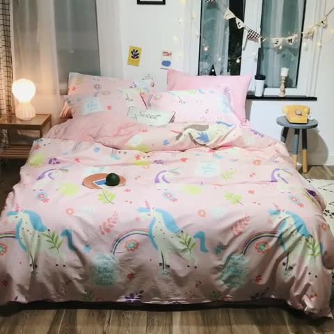 91家纺网 家纺一手货源 找家纺 窝米 2019新款圆网棉加绒四件套床单款 独角兽