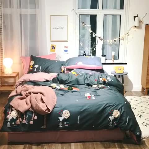 91家纺网 家纺一手货源 找家纺 窝米 2019新款圆网棉加绒四件套床单款 史努比