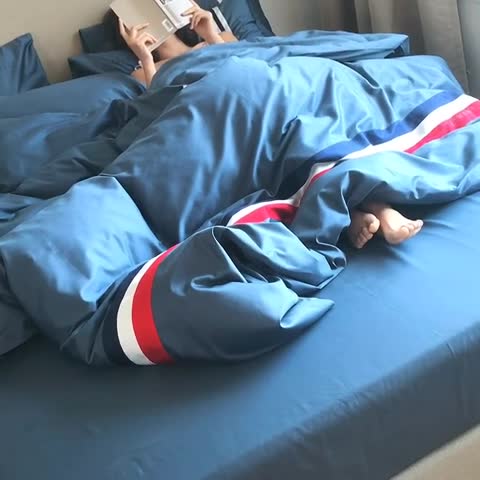 91家纺网 家纺一手货源 找家纺 窝米 2019新款60长绒棉四件套 科森（深蓝）