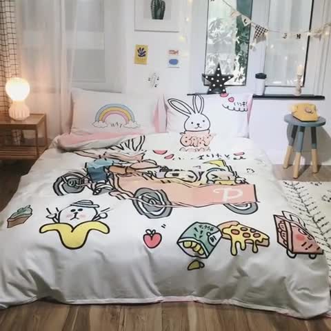 91家纺网 家纺一手货源 找家纺 窝米 2019大版二次元卡通棉加绒四件套床单款 彼得兔