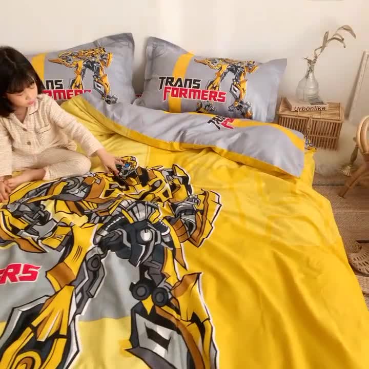 91家纺网 家纺一手货源 找家纺 金爱家家纺 2021新款童梦系列大版卡通全棉四件套 超能大黄蜂