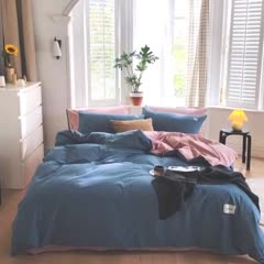 91家纺网 家纺一手货源 找家纺 蓝巢2020年春夏新品全棉加厚水洗棉双拼款四件套宾利蓝豆沙