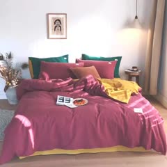 91家纺网 家纺一手货源 找家纺 蓝巢2020年春夏新品全棉加厚水洗棉双拼款四件套海棠红姜黄