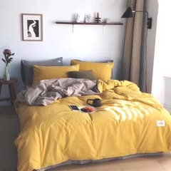 91家纺网 家纺一手货源 找家纺 蓝巢家纺 2020年春夏新品全棉加厚水洗棉双拼款四件套黄卡其