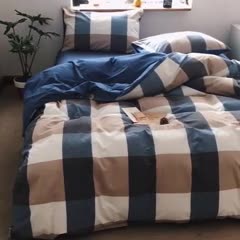 91家纺网 家纺一手货源 找家纺 蓝巢家纺 2020年春夏新品全棉加厚水洗棉双拼款四件套蓝调格