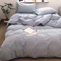 91家纺网 家纺一手货源 找家纺 蓝巢家纺 2020年春夏新品全棉加厚水洗棉双拼款四件套蓝小格