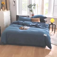 91家纺网 家纺一手货源 找家纺 蓝巢家纺2020年春夏新品全棉加厚水洗棉双拼款四件套素宾利蓝