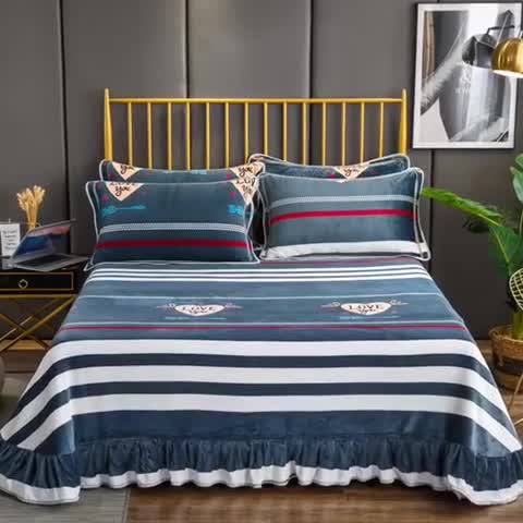 91家纺网 家纺一手货源 找家纺 雨洋家纺 2025新款加厚金貂绒床裙床盖 爱心箭