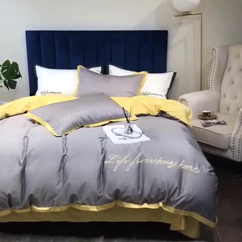 91家纺网 家纺一手货源 找家纺 （总）太古汇 2020新款60支贡缎长绒棉双拼四件套实拍图