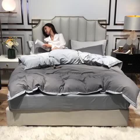 91家纺网 家纺一手货源 找家纺 索飞特 2021春夏新款高密度水洗棉宽边刺绣四件套 深灰