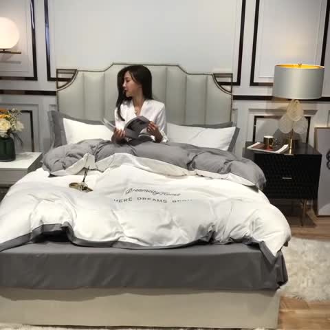 91家纺网 家纺一手货源 找家纺 索飞特 2021春夏新款高密度水洗棉宽边刺绣四件套 象牙白