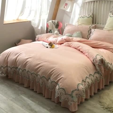 91家纺网 家纺一手货源 找家纺 （总）绒世界 2021新品玫瑰秘密系列四件套床裙款