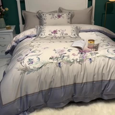 91家纺网 家纺一手货源 找家纺 太古汇 2020新款60长绒棉印花四件套 克劳迪-灰