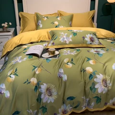 91家纺网 家纺一手货源 找家纺 太古汇 2020新款60长绒棉印花四件套 塞尔马-绿