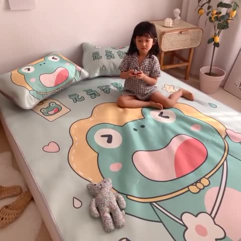 91家纺网 家纺一手货源 找家纺 川悦生活 2021直播供货新款大版冰丝凉席 元气蛙