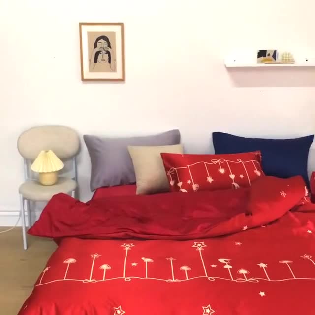 91家纺网 家纺一手货源 找家纺 琪格格 2020新款水洗真丝印花四件套 许愿-红