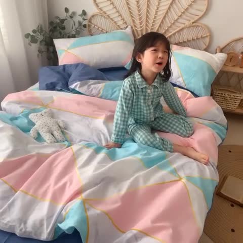 91家纺网 家纺一手货源 找家纺 星期八 2020新款13372全棉四件套 简色几何