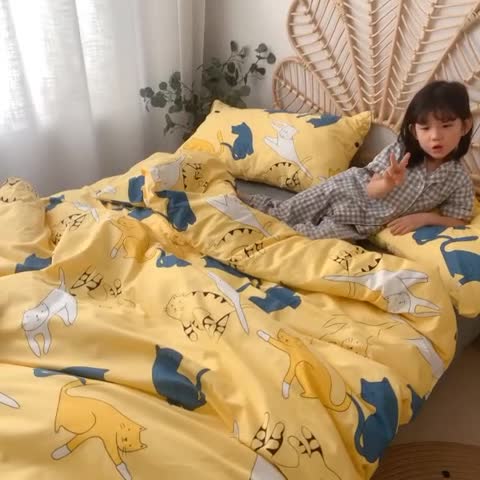 91家纺网 家纺一手货源 找家纺 星期八 2020新款13372全棉四件套 猫咪喵喵