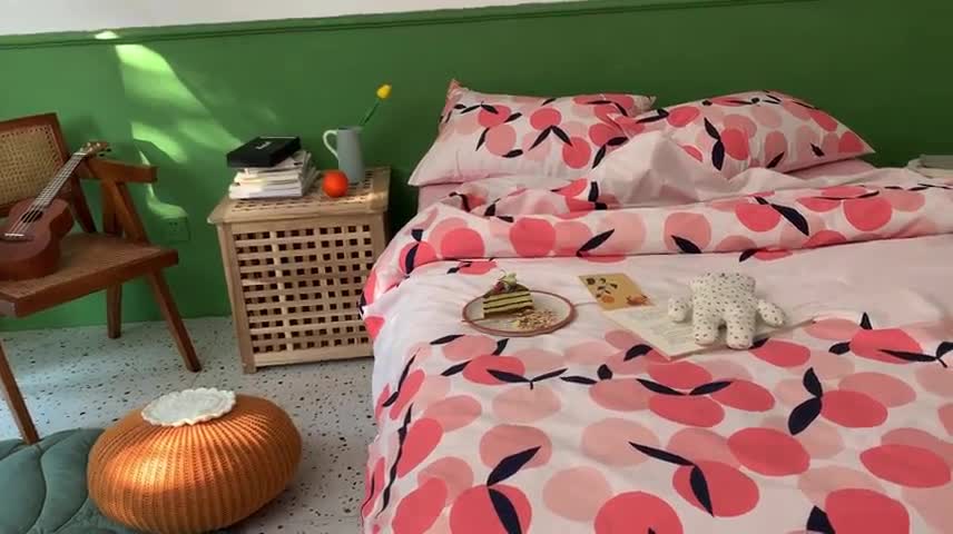 91家纺网 家纺一手货源 找家纺 时年家纺 2020新款全棉四件套小可爱系列 小枇杷粉