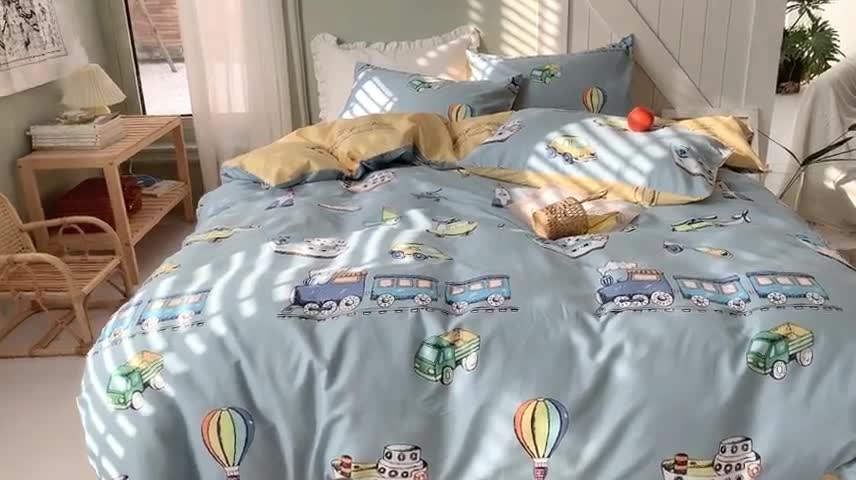 91家纺网 家纺一手货源 找家纺 时年家纺 2020新款全棉四件套小可爱系列 交通旅行