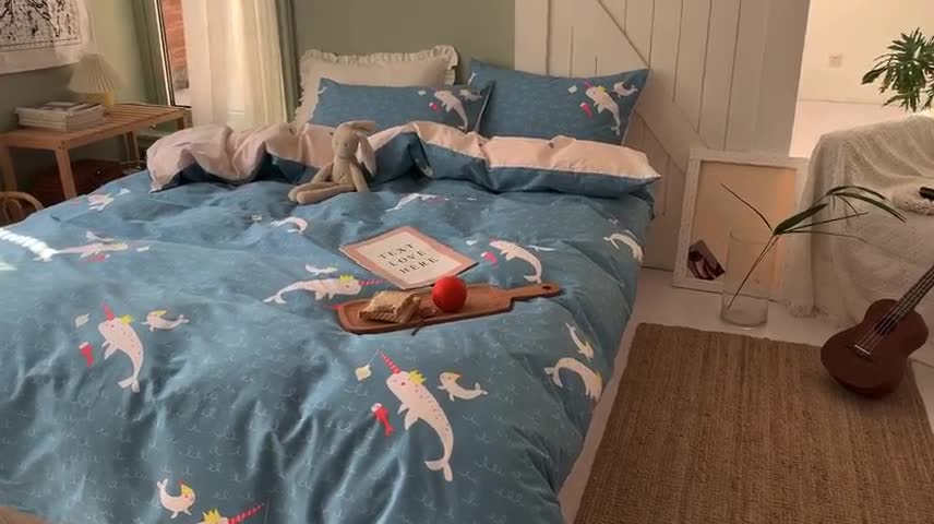 91家纺网 家纺一手货源 找家纺 时年家纺 2020新款全棉四件套小可爱系列 鱼趣