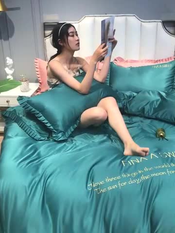 91家纺网 家纺一手货源 找家纺 润缦 2020新款水洗真丝四件套爱心系列 爱心-墨绿