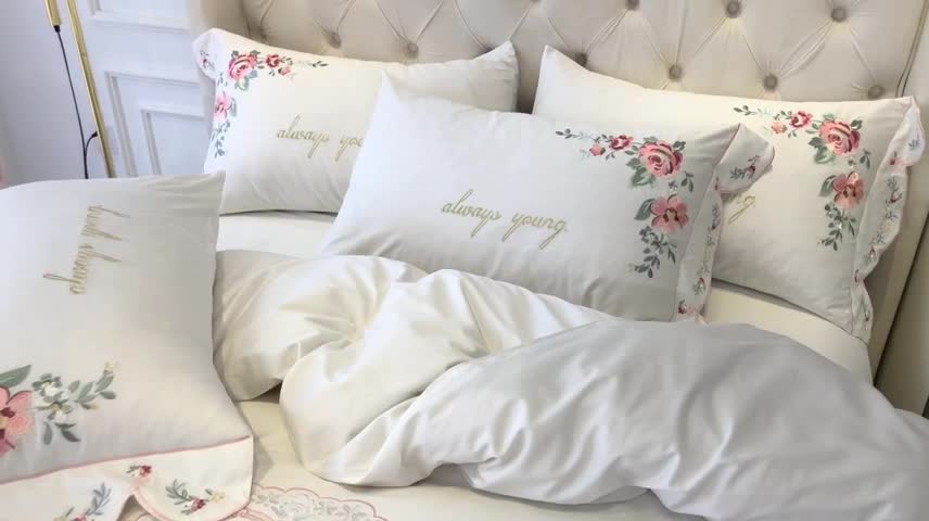 91家纺网 家纺一手货源 找家纺 星尚家居2020新款60长绒棉-花样年华系列 纯白