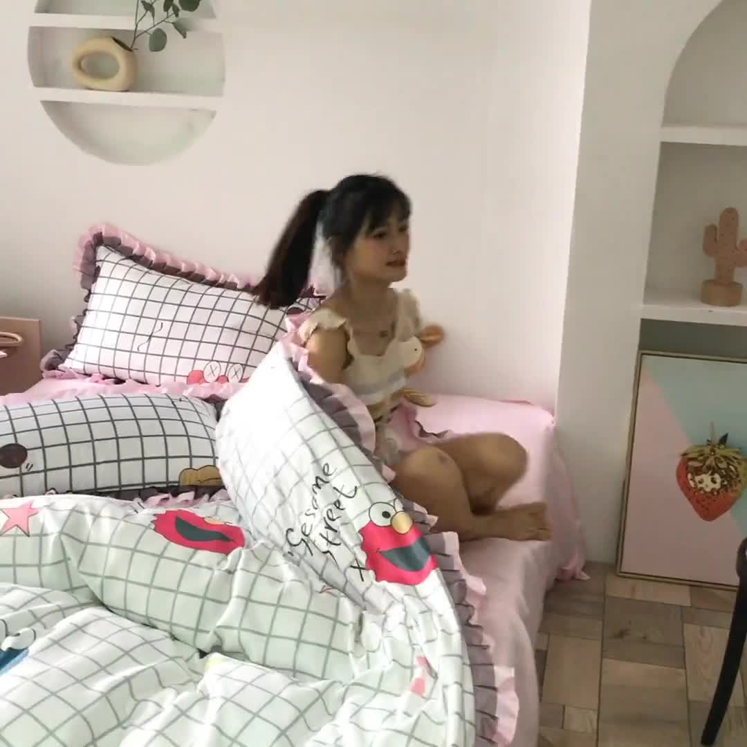 91家纺网 家纺一手货源 找家纺 绒世界   2020水洗真丝蕾丝花边款 小怪兽