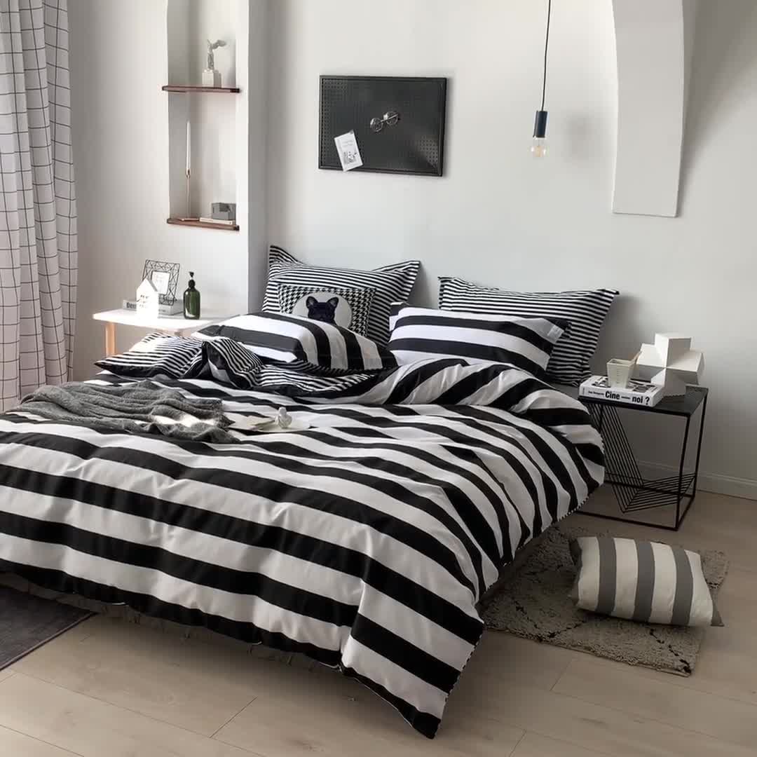 91家纺网 家纺一手货源 找家纺 艾佳  2025新款全棉经典黑白四件套床单款 法夫