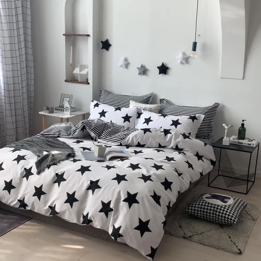 91家纺网 家纺一手货源 找家纺 艾佳  2025新款全棉经典黑白四件套床单款 奥利