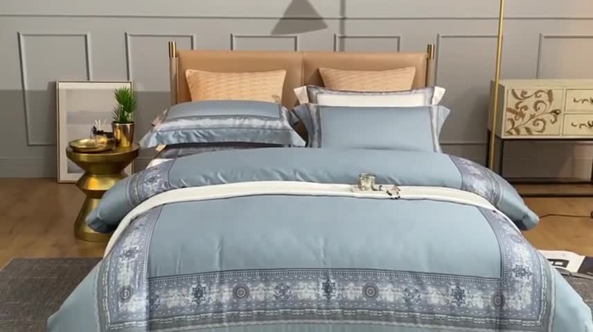 91家纺网 家纺一手货源 找家纺 威克凯丽2021新款60长绒棉数码工艺四件套 清逸