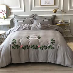 91家纺网 家纺一手货源 找家纺 13372田园风全棉毛巾绣四件套纯棉绣花全棉刺绣爱之蔓灰色