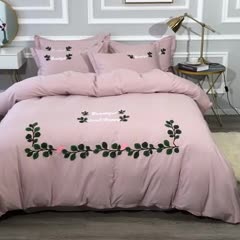 91家纺网 家纺一手货源 找家纺 13372田园风全棉毛巾绣四件套纯棉绣花全棉刺绣爱之蔓裸粉