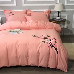 91家纺网 家纺一手货源 找家纺 13372田园风全棉毛巾绣四件套纯棉绣花全棉刺绣桃花朵朵玉色