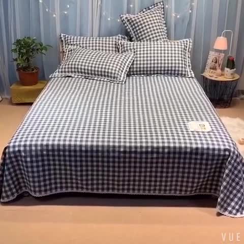 91家纺网 家纺一手货源 找家纺 仟网汇2020新款纯棉老粗布三件套凉席 藏蓝小格