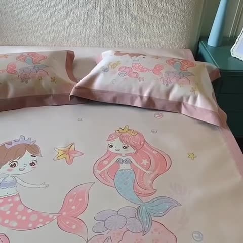 91家纺网 家纺一手货源 找家纺 本希 2020新款高端可水洗冰丝凉席提花系列实拍图 人鱼公主