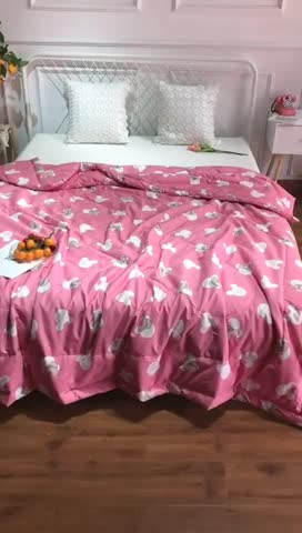 91家纺网 家纺一手货源 找家纺 润缦 2020新款纯棉全棉精梳棉夏被 米奇粉