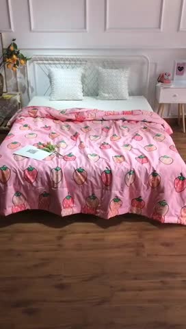 91家纺网 家纺一手货源 找家纺 润缦 2020新款纯棉全棉精梳棉夏被 粉草莓