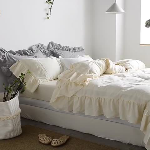 91家纺网 家纺一手货源 找家纺 淑女公社 2020春夏新款四件套 米洛小镇-奶白