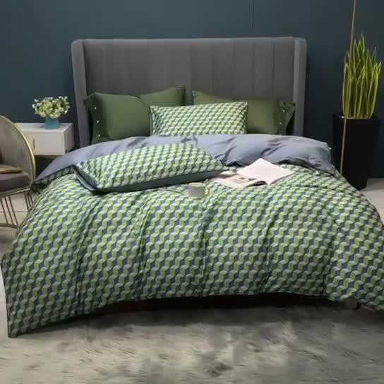 91家纺网 家纺一手货源 找家纺 优然居2020新款60S长绒棉贡缎数码印花嵌绳四件套律动时光