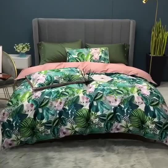 91家纺网 家纺一手货源 找家纺 优然居2020新款60S长绒棉贡缎数码印花嵌绳四件套花漾物语