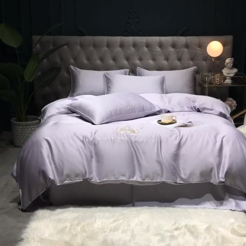 91家纺网 家纺一手货源 找家纺 馨蕊家居 2021新款80S兰精天丝罗拉四件套 高级灰