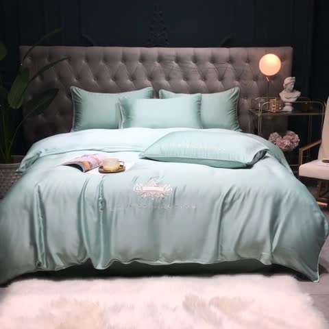 91家纺网 家纺一手货源 找家纺 馨蕊家居 2021新款80S兰精天丝罗拉四件套 绿石